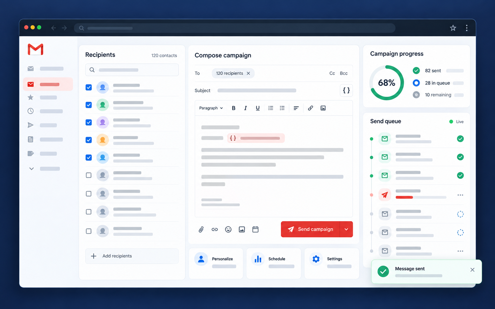 Gmail Bulk Email Sender interface preview